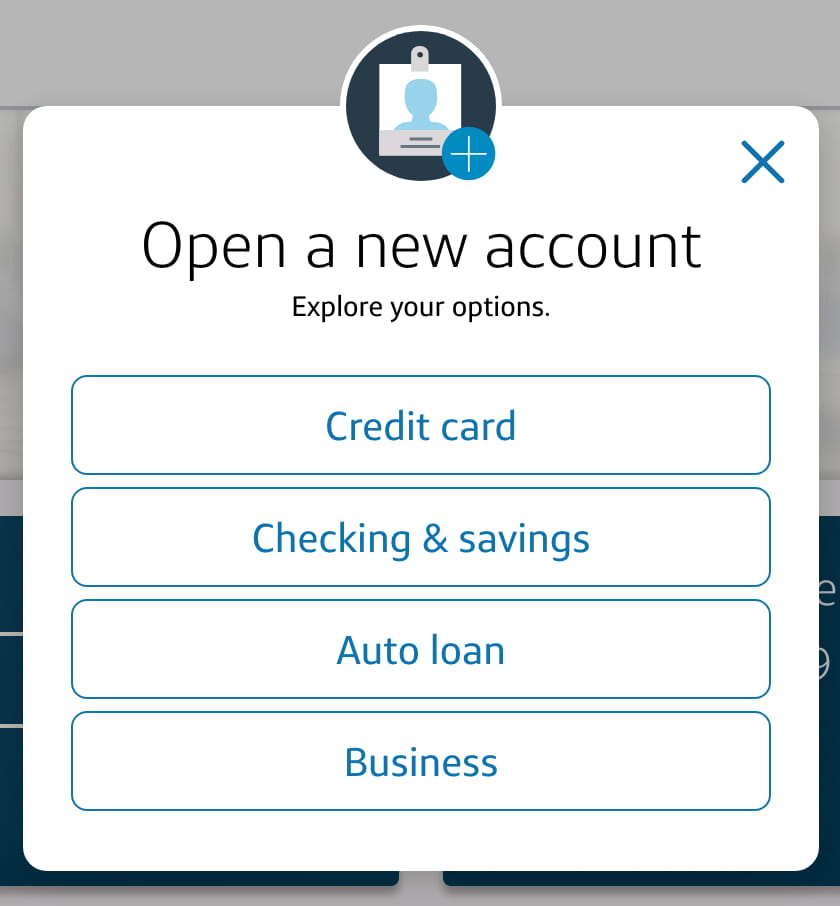 Open a new account popup window example