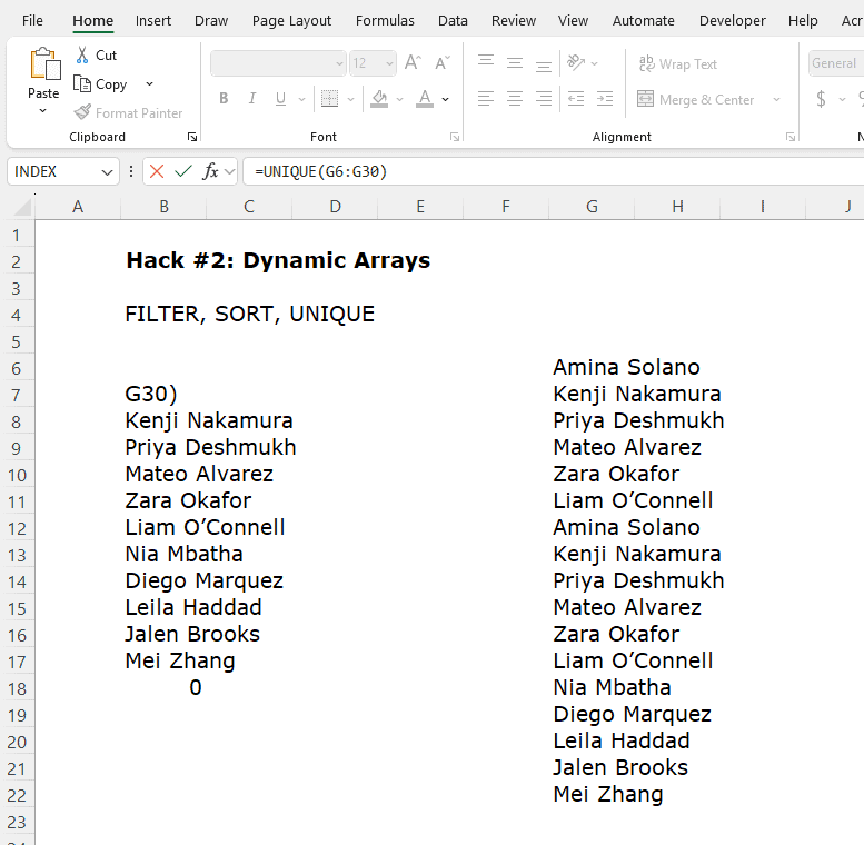 Using dynamic arrays to find unique values
