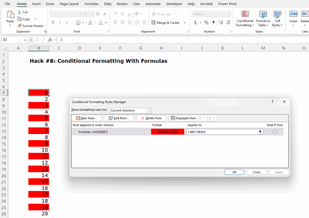 Using conditional formatting with custom formulas