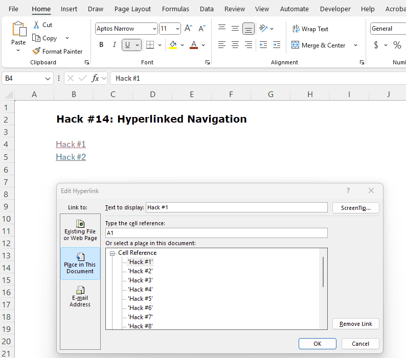 Example of using hyperlinked navigation