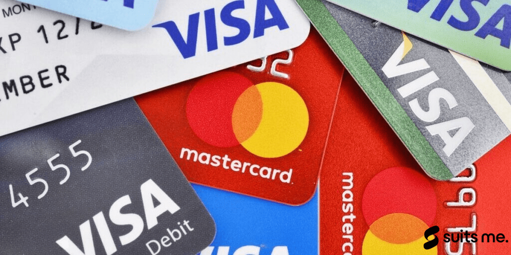 Close up of many VISA and MasterCard background with new logo. plastic bank payment cards